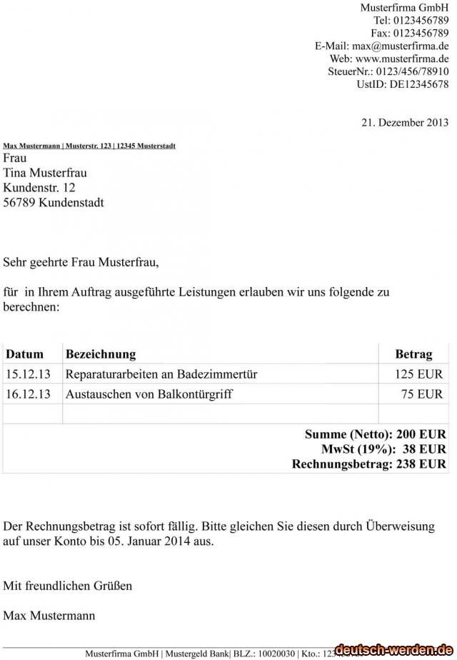 Wie schreibt man eine perfekte Rechnung mit MwSt? Musterrechnungen