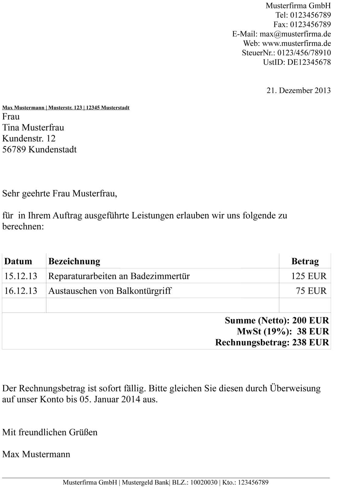 Wie schreibt man eine perfekte Rechnung mit MwSt? Musterrechnungen