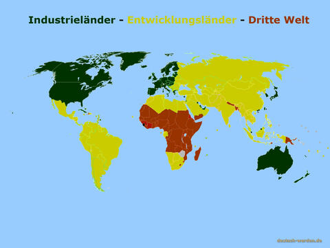 Entwiclungsländer, Industrieländer und Dritte Welt auf Karte